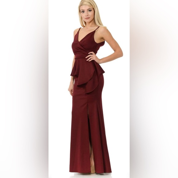 Lenovia Mother of The Bride Wrap Bodice Asymmetrical Peplum Long Dress Hunter 3X - Picture 11 of 12